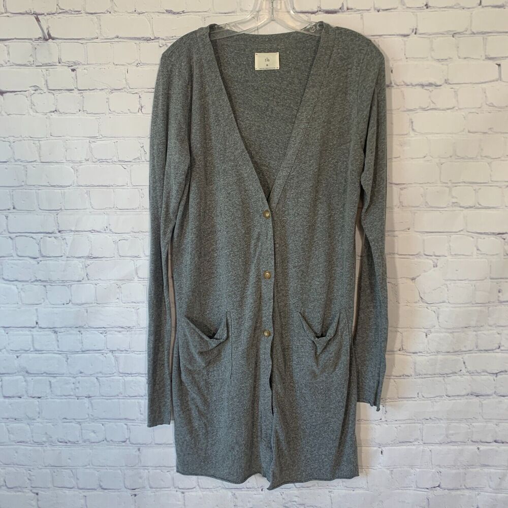 Anthropologie t.la Button Up Maxi Long Sleeve Cardigan Grey Size Medium